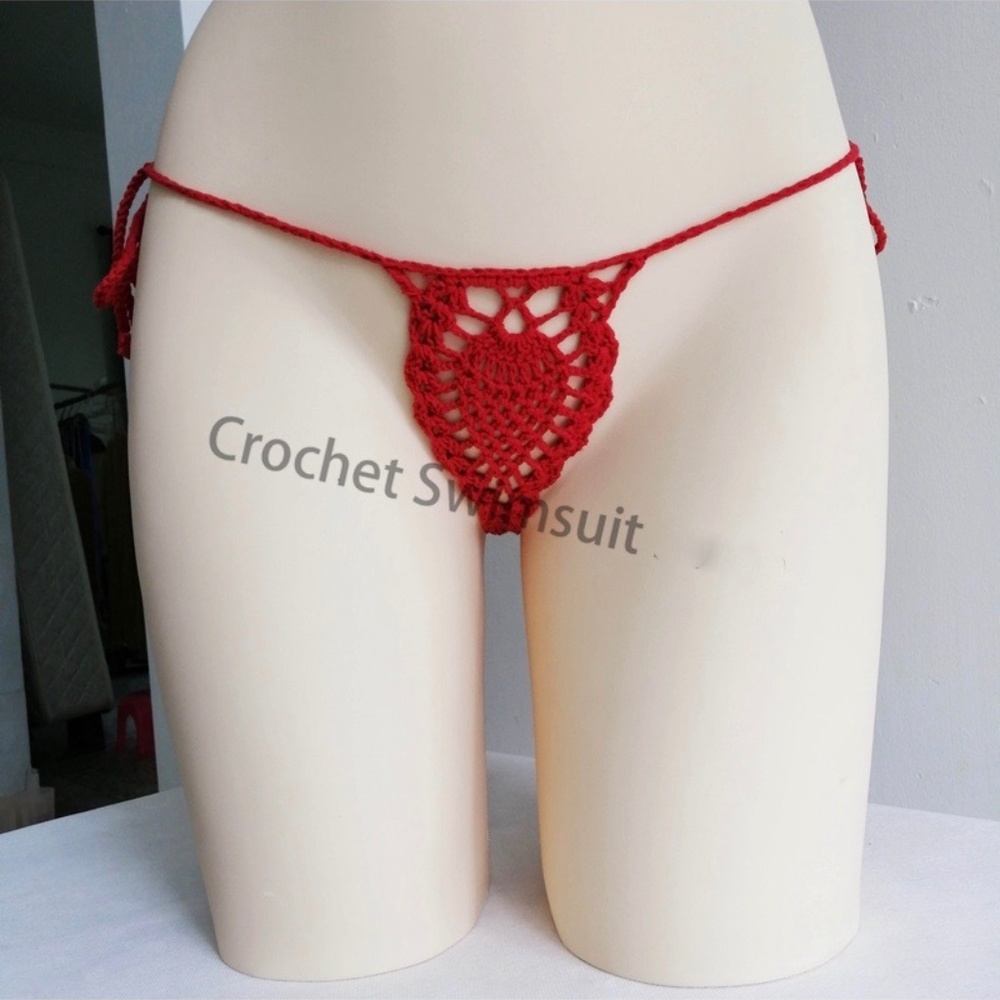 RED  Crochet Owl Bikini. Cotton Micro Bikini Thong for a HOT Summer